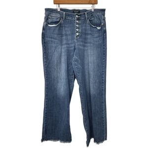 Judy Blue Long Tall High Rise Wide Leg Button Fly Raw Hem Jeans 20W  31" inseam